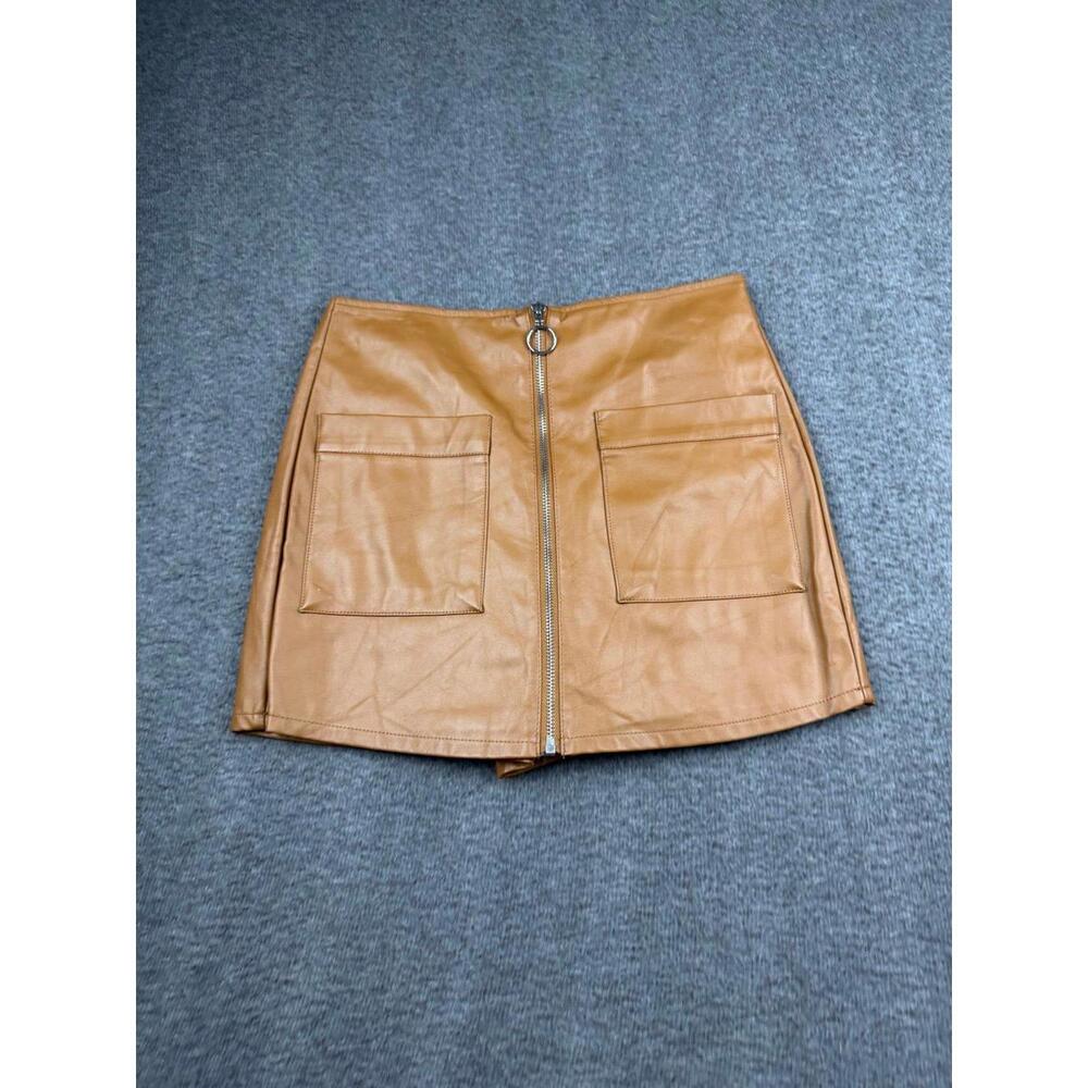 Forever 21 Tan Faux Leather Mini Skirt with Front Pockets